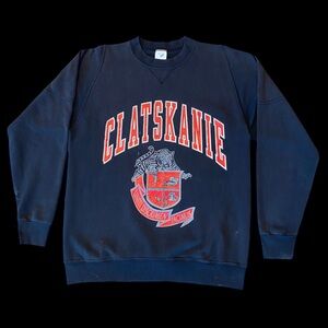 VTG 90s Clatskanie School Oregon College Spellout Sweatshirt Black Sz L *FLAWS